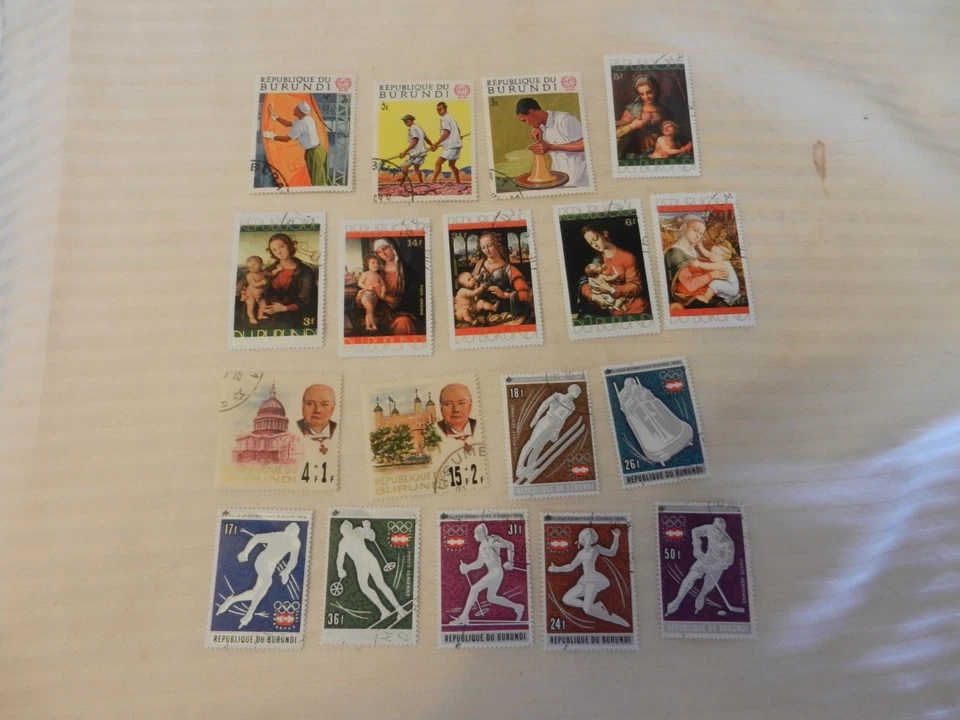 Lot of 18 Burundi Stamps, Churchill, Sports, Art, Labor from 1969, 1971, 1976 - Image 1 of 3