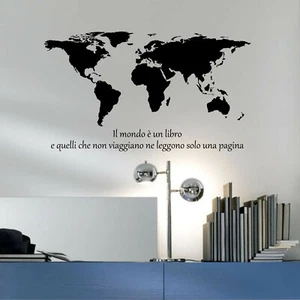wall stickers frase il mondo è un libro planisfero adesivo world viaggi a0567 - Foto 1 di 5