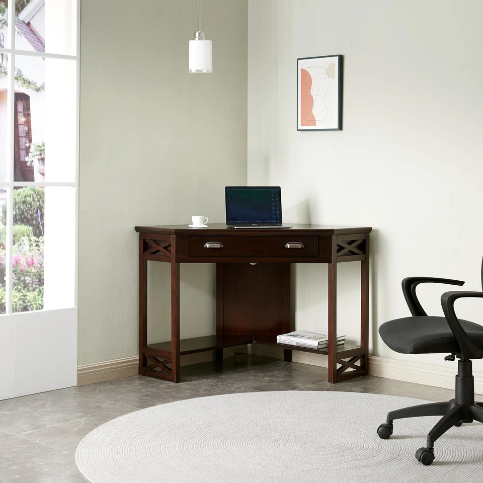 Leick Furniture Corner Computer Writing Desk in Chocolate Oak
