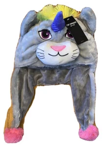 Caticorn Cat Plush Dangle Hat Beanie Unisex One Size Fits All NWT Grey Kids New - Picture 1 of 7