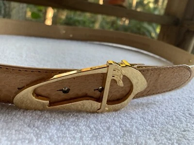 VTG LB Belt Golf Belt Womens Large Genuine Snake Skin Tan Brass Putting Flags - Image 1 of 4