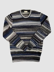 Maglione uomo Altea blu maglia Girocollo Rasato a righe misto lana taglia XL $450 - Foto 1 di 1