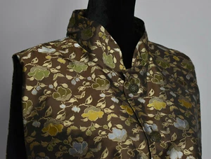 NWT eskandar Sz 1 Vest Floral Top Silk Multicolor Button Front High Neck England - Picture 1 of 12