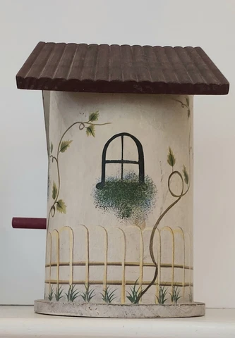 BIRDHOUSE Hand Painted Wood Whimsical Cottage Garden Vines French Country Indoor Cover
