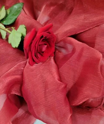 Burgundy Organza Textured Luxury  Fabric By The Yard Stretch Fashion Dress Brida - Image 1 of 4