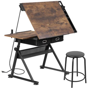 Height Adjustable Drafting Table Drawing Artist Craft Desk w/Stool Outlet Retro - Picture 1 of 22