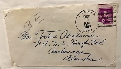 1958 Airmail NAKNEK TO ANCHORAGE ALASKA WITH 3 Cents Stamp APAA - Image 1 of 2