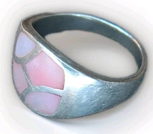 Vtg 925 Silver Pink Inlay Mother Of Pearls Women's Ring Pink Size 7.5 Women's - Picture 1 of 7