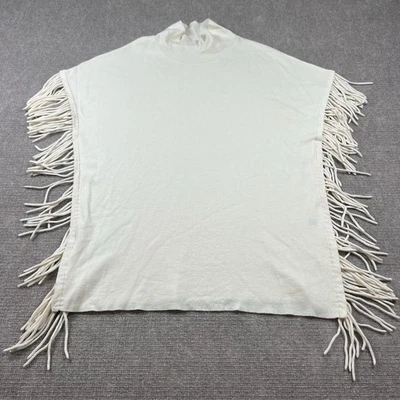 Tahari 奶油美利奴羊毛条纹斗篷 M/L 模拟领波西米亚豪华毛衣 — 第 1/4 张图片