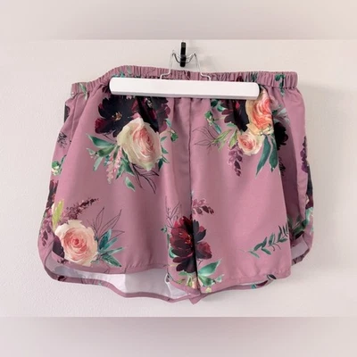 Pantalones cortos de cintura elástica con estampado floral malva Foto 1 de 4