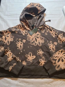 Women's Cropped Hooded Sweatshirt Wild Fable Dark Brown Floral Size XL - Picture 1 of 5