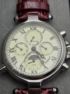 Stauer Graves Watch Stainless Steel Cherry Band Triple Calendar In Box Working - Picture 1 of 9