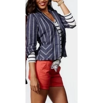 CAbi Blazer Singel Breasted Work Office Blue White Linen Nautical Blazer Size 4  - Image 1 of 4