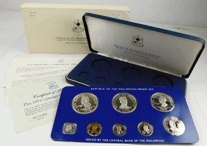 Franklin Mint 1975 Philippines 8 Coin Proof Set Silver 25P & 50P Box+COA C2378 - Picture 1 of 3