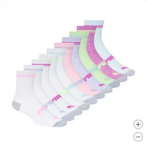PUMA Kid's Girls 10-Pair Low Crew Socks, Shoe size 9-3.5 (Medium), Multicolor, - Picture 1 of 7