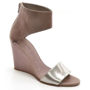 Ladies Vince Kealan Ankle-Strap Sandals 7 M Silver Leather Back Zip Heels Shoes - Picture 1 of 6