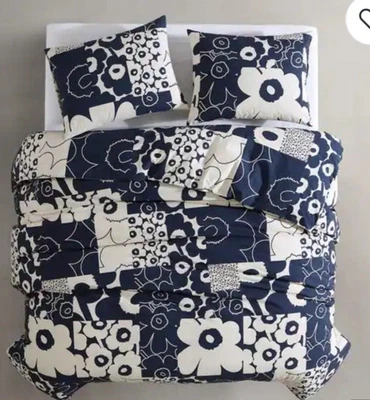 NUEVO EN CAJA $300 MARIMEKKO Unikko Kollaasi JUEGO DE FUNDA NÓRDICA AZUL FLORAL REINA Foto 1 de 4