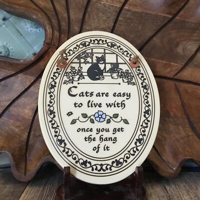 Vintage Trinity Pottery Oval Wall Plaque “Cats Are Easy To Live With ” WI USA - Image 1 of 4