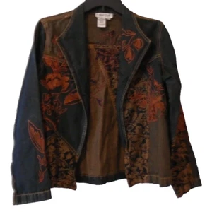 Coldwater Creek Women's BOHO Jean Jacket Small Petite Blue Embroidered - Picture 1 of 10