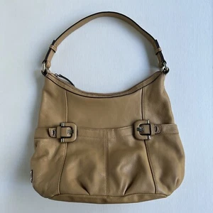 Tignanello Hobo Schultertasche hellbraun genarbtes Leder Schnallendetail - Bild 1 von 6