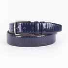 Blue Patent Mens Vegan Leather Belt For Suit Vertical Stripes Gents Dress 35 mm