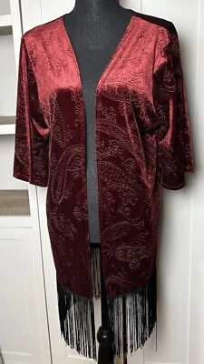 SEE YOU MONDAY BOHO Paisley Burgundy Velvet Cardigan Small - Image 1 of 4