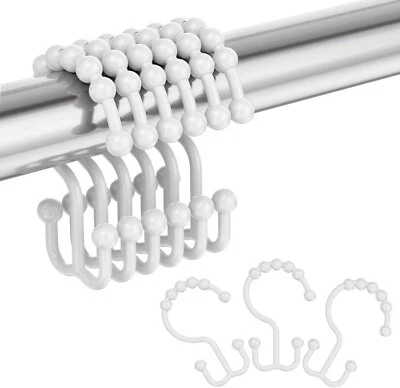 Plastic Shower Curtain Hooks Rings Double Shower Hooks White 12 Pack - Image 1 of 4