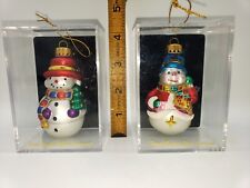 Hand Blown Glass Christmas Snowmen Ornaments Unique Treasures Set Of Two Vtg 
