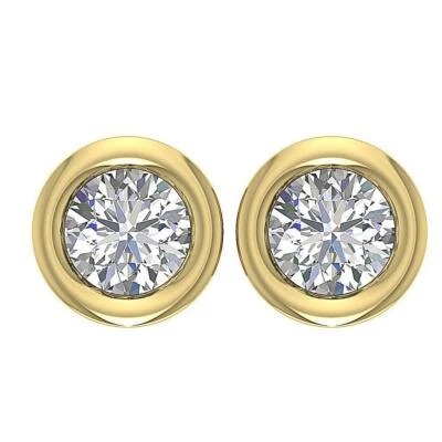 Solitaire Studs Earrings SI1 G 0.65 Ct Natural Diamond Bezel Set 14K Yellow Gold - Image 1 of 4