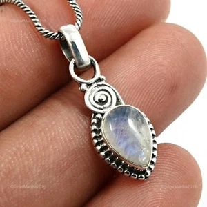 Colgante Único Étnico De Piedra Lunar Arcoíris Con Bezel De Plata Sólida 925 - Imagen 1 de 8