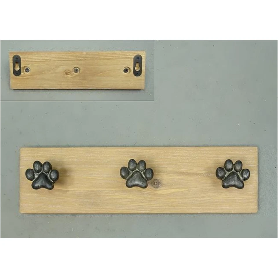 Triple Wooden Dog Paw Hooks Plaque Coat Leash Lead Holder Wall Mounted Home Hook - Image 1 of 1