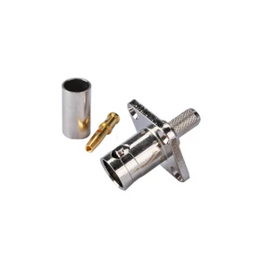 75Ohm BNC Crimp female Jack 4 Hole Panel Mount RF connector for LMR195/RG58 CCTV - Picture 1 of 3