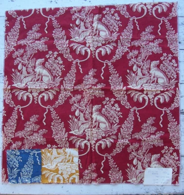 Vintage Brunschwig & Fils Hunting Toile Fabric Sample~Ruby~25.5 x 25.5 - Image 1 of 4