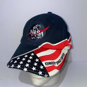 NASA Kennedy Space Center Baseball Navy Blue American Flag Cap Strap Back - Picture 1 of 7