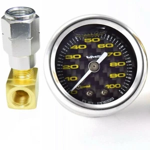 CARBON YELLOW 1 1/2" 100PSI FUEL PRESSURE GAUGE FOR GM CHEVY LS1 LS2 LS6 LT1 L98 - Picture 1 of 2