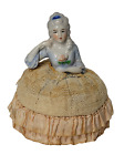 Vintage Porcelain Victorian Half Doll Pin Cushion Lacey Skirt