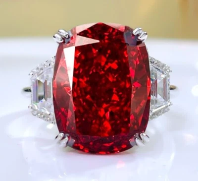 12ct Luxurious Artificial Ruby 18K Gold Vermeil Ring with Lab Grown Diamond - Image 1 of 4