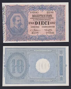 Italian banknote 10 lire Vittorio Emanuele III° 1923 P.-20h SDS/UNC (Periziata) - Picture 1 of 2