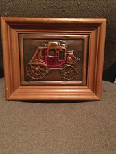 Vtg Mid Century Modern Cop-R-Art Copper Stage Coach Framed Wall Art Western
