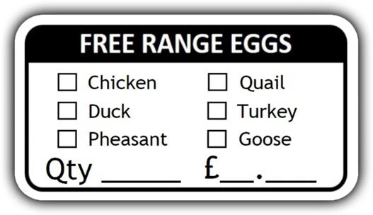 52 x Pegatinas Caja Huevos Gama Libre Gallina Pollo Codorniz Pato Faisán Pavo Ganso Foto 1 de 1