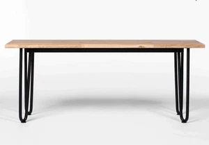 Modern Solid Oak Wood Table Bench With Metal Hairpin Legs - Picture 1 of 3