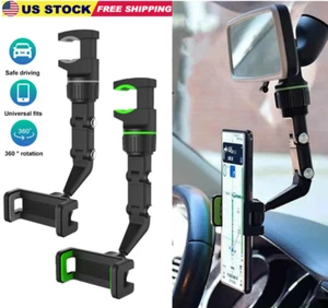Universal 360 Rotation Car Rear View Mirror Mount Stand GPS Cell Phone Holder US - Picture 1 of 12