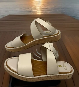 Size US 10M Franco Sarto A-Zarlo Ivory Leather Sandal Cork Sole - Picture 1 of 16
