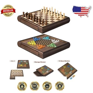 Portable 13" Chess and Chinese Checkers with Storage Drawer & 72 Glass Marbles - Picture 1 of 11