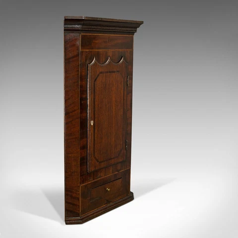 Antique Corner Cabinet, English, Oak, Mahogany, Wall Hanging, Georgian, C.1800 Cover