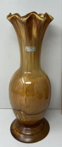 Vintage Royal Haeger Dundee IL Brown Drip Glaze Ceramic Ruffled Top Flower Vase - Picture 1 of 7