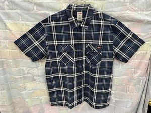 Genuine Dickies Short Sleeve Shirt Mens XL Blue Plaid Twill 100 Cotton ButtonUp - Picture 1 of 4