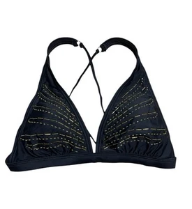 Xhilaration Boho Beaded Triangle Bikini Top Size M Black Gold Festival NWOT - Picture 1 of 8