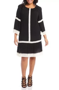 NEW KAREN KANE BLACK WHITE LACE TRIM SHIFT DRESS SIZE 0X  WOMEN  PLUS $139 - Picture 1 of 4