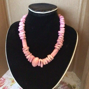 Pink Ceramic Pebble Beads Necklace 17 In. - Picture 1 of 6
